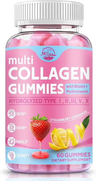 Nature's live Multi Collagen Peptides Gummies, Type I, II, III, V, X