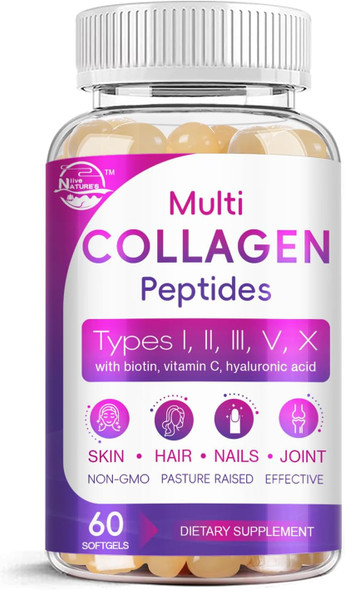 Nature's live Multi Collagen Peptides Softgel - Type I, II, III, V, X