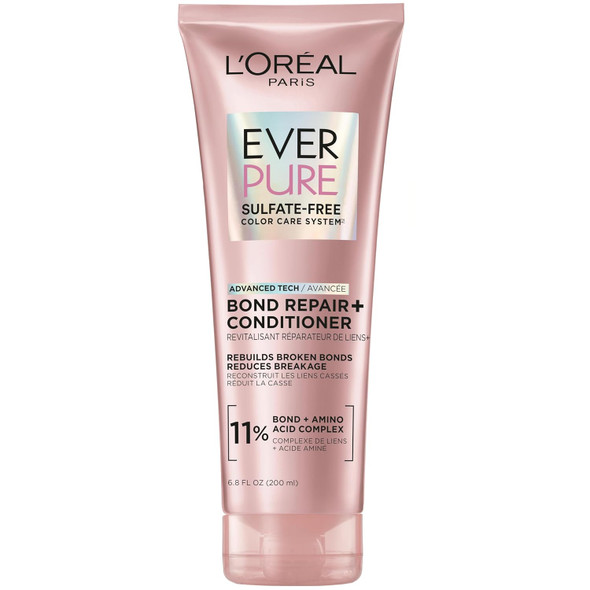 L'Oreal Paris Sulfate Free Bond Repair+ Conditione  Hair Conditioner with Bond + Amino Acid Complex, Strengthens and Repairs Damaged or Color Treated Hair, EverPure