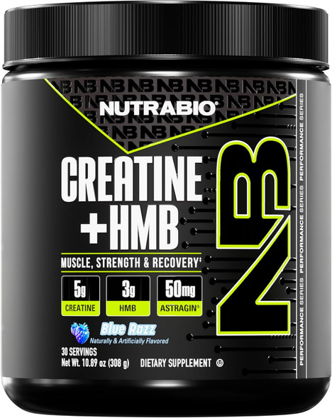 NutraBio Creatine + HMB- Creatine Monohydrate with HMB Powder for Muscle Growth, Increased Strength- 30 Servings