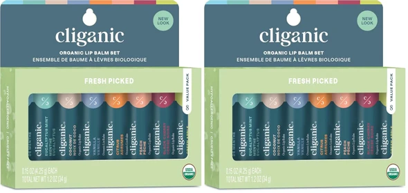 Cliganic Organic Lip Balm Set  4 Flavors  Natural Hydrating for Cracked & Dry Lips