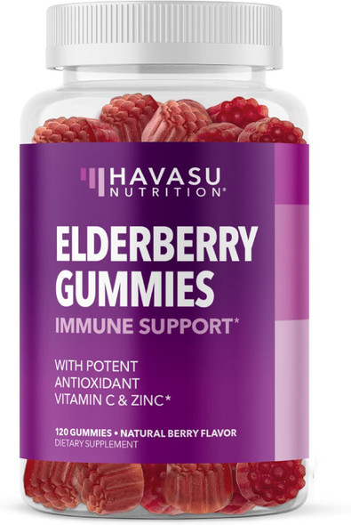 HAVASU NUTRITION Elderberry Gummies with Vitamin C & Zinc, Berry, 60 Servings