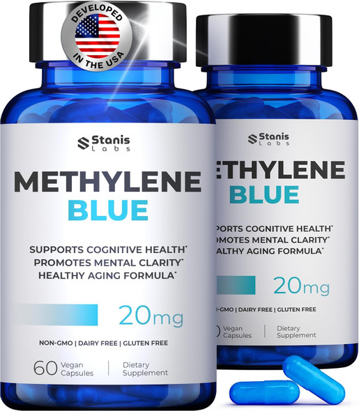 Stanis Labs Ultimate Methylene Blue Capsules 20mg - Memory Supplement for Brain Focus Fuel  Blue Methylene Pharmaceutical Grade - Energy and Focus Supplement  Energy Pills