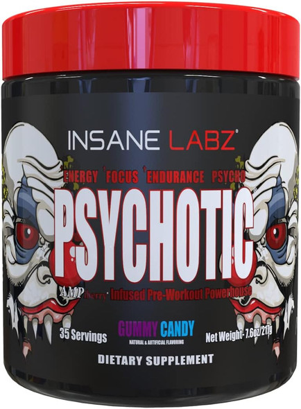 Insane Labz Psychotic, High Stimulant Pre Workout Powder, Extreme Lasting Energy, Focus and Endurance with Beta Alanine, Creatine Monohydrate DMAE, 35 Srvgs