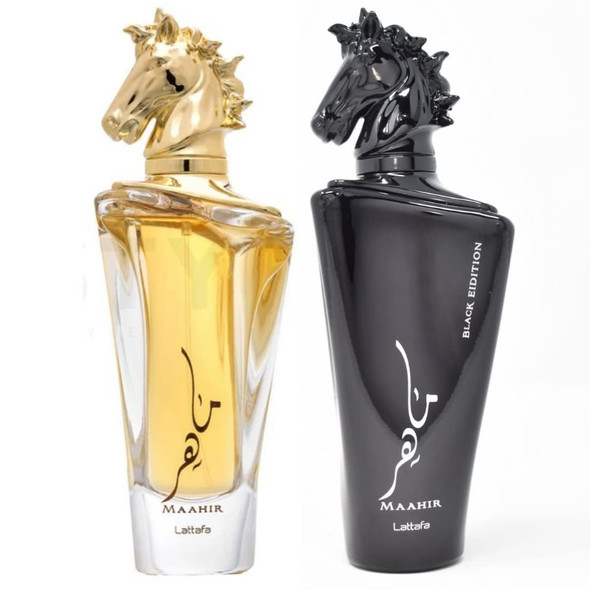 Lattafa Perfumes Xtra Value Pack  Maahir and Maahir Black Edition EDP Eau de Parfum 100ML ( Pack of 2)