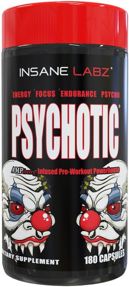 Insane Labz Psychotic, High Stimulant Pre Workout Capsules, Extreme Lasting Energy, Focus and Endurance with Beta Alanine, Creatine Monohydrate, DMAE, 30 Srvgs, Unflavored
