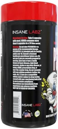 Insane Labz Psychotic, High Stimulant Pre Workout Capsules, Extreme Lasting Energy, Focus and Endurance with Beta Alanine, Creatine Monohydrate, DMAE, 30 Srvgs, Unflavored
