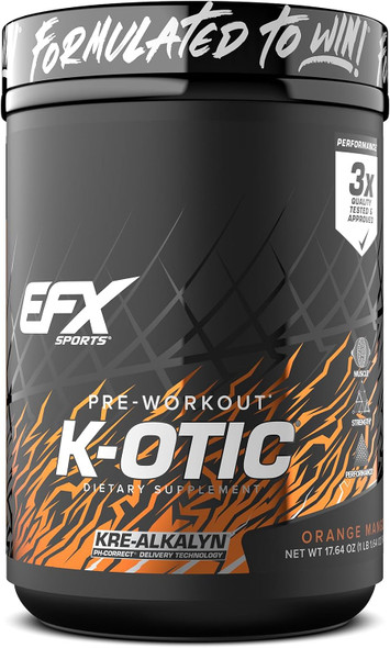 EFX Sports K-OTIC Pre Workout | with Kre-Alkalyn Creatine & Hydromax Glycerol | 300mg Caffeine + Full-Spectrum Amplifiers | 20 Servings - 1.1 Pound