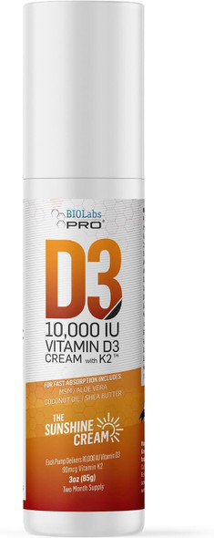 BIOLABS PRO All Natural Vitamin D3 10000IU Vitamin D Cream, Maximum Strength Vitamin K2