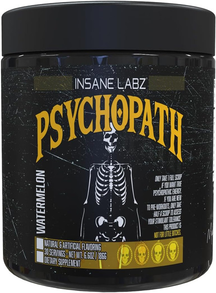 Insane Labz Psychopath High Stimulant, Insane Energy, Focus and Endurance Preworkout Powder with Panax Ginseng, Rhodiola, Red Sage Root & Rauwolfia - 30 Servings