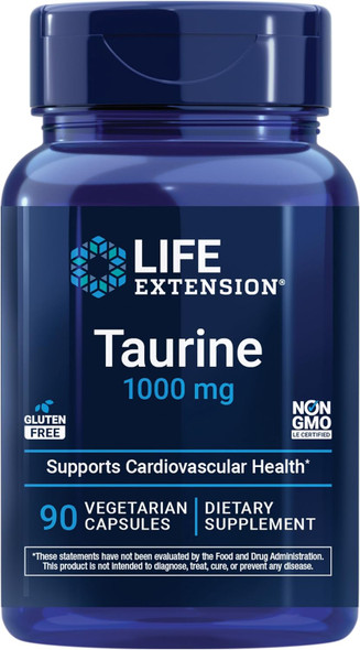 Life Extension Taurine  Pure Taurine Amino Acid Supplement Heart Liver and Brain Health Longevity  Muscle and Exercise, 1000 mg dose, Non-GMO, Gluten-Free