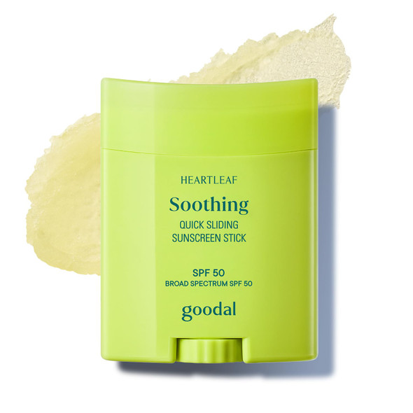 GOODAL Heartleaf Soothing Quick Sliding Sunscreen Stick, Broad Spectrum SPF 50, Lightweight Korean Sun Stick for Face & Body, Non-Sticky for Reapplication Over Makeup, Reef-Friendly, Vegan, 0.77 Oz