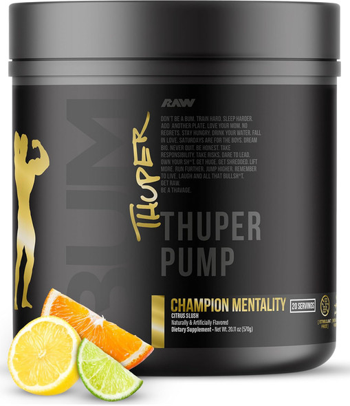 RAW Thuper Pump Stim Free Pre Workout Powder - High-Dosage Caffeine-Free Pre Workout for Max Muscle Pumps & Strength Building - Non-Stimulant Preworkout with Creatine - 20 Servings