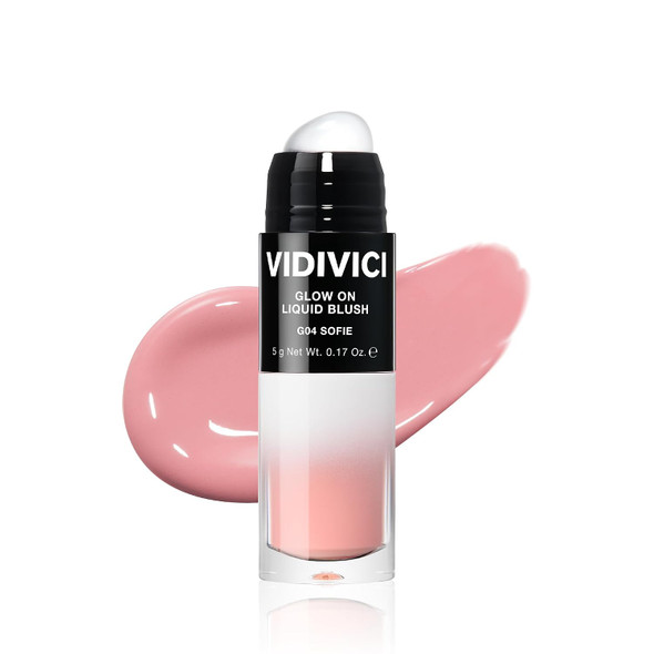 VIDIVICI Glow On Liquid Blush for Cheeks Korean Beauty Buildable Formula Natural Dewy Flush Dual-Tip Silicone Applicator 5g (0.17 Fl Oz)