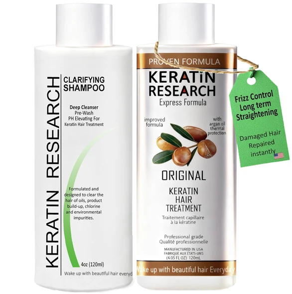 Keratin Research Large Set- Brazilian Keratin Hair Straightening Complex Long-Lasting Treatment with Argan Oil for Smooth, Professional Straightening Results (4 PC XL VALUE)