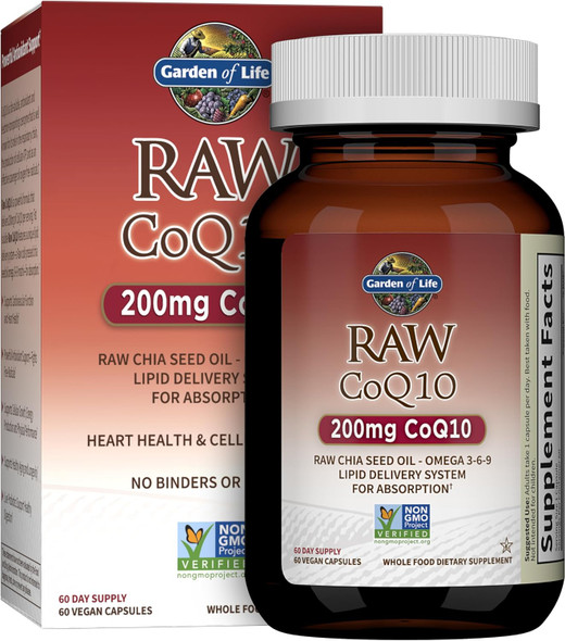 Garden of Life Raw CoQ10 200mg, with Omega 3 6 9 for Heart Health,