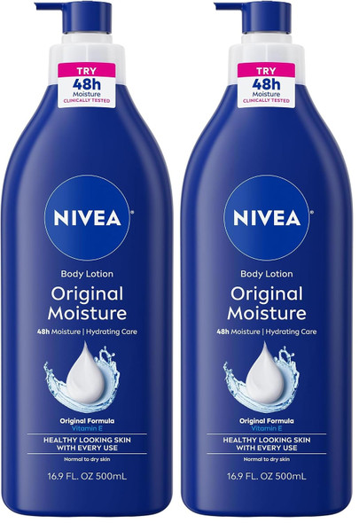 NIVEA Original Moisture Body Lotion with Vitamin E 48-Hour Body Moisturizer for Normal to Dry Skin,16.9 Fl Oz Pump Bottle Pack of 2