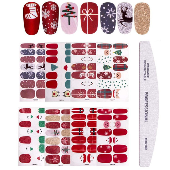 Kalolary 12 Sheets Christmas Nail Polish Strips Stickers, Self-Adhesive Christmas Full Nail Wrap Stickers Withnail File, Snowflake Gingerbread Man Christmas Tree Nail Polish Sticker