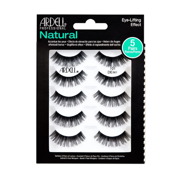 Ardell Natural False Eyelashes 101 Demi Black  Soft & Lightweight Eye-Lifting Effect Reusable Strip Lashes for Everyday Wear