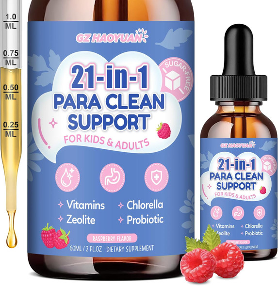 GZ HAOYUAN 21 in 1 Parasite Cleanse for Humans & Kids Herbal Gut Cleanse Liquid Drops – Wormwood Black Walnut Zeolite Chlorella 10B Probiotics & Clove,Support Digestive Health Detox