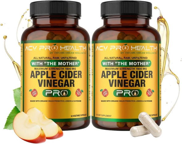 Promethean Wellness ACV Pro Apple Cider Vinegar Capsules Organic with Mother ACV Pills Detox Cleanse Acid Reflux Relief Support Supplement Ginger Root Cayenne Pepper Powder