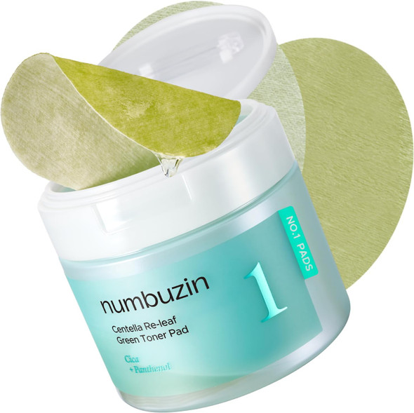 numbuzin No.1 Toner Pads | Centella Re-Leaf Green Toner Pad | Double-Sided | Centella Asiatica, Heartleaf, Licorice Root | Calming, Hydrating, Exfoliating