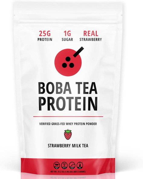 Boba Tea Protein  25g Grass-Fed Whey Protein Isolate Powder | Gluten-Free & Soy-Free Bubble Tea Protein Drink | Real Ingredients & Lactose-Free Protein Drink | 25 Servings