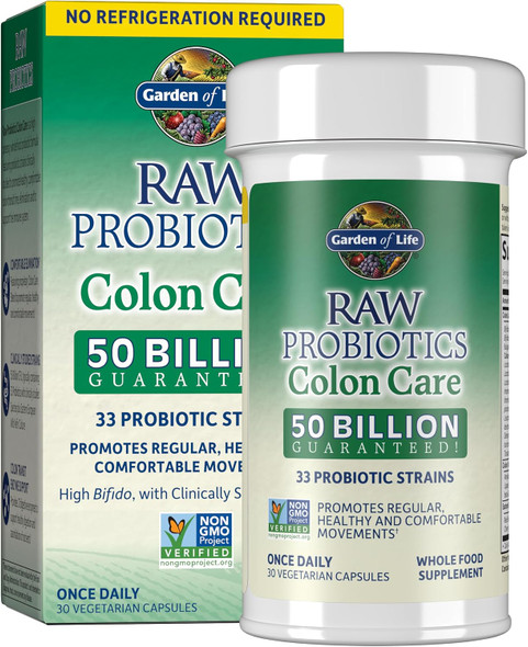 Garden of Life Raw Probiotics Colon Care, 50 B CFU, Shelf Stable, 30ct