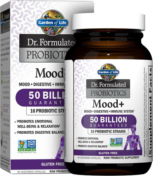 Garden of Life Dr. Formulated Probiotics Mood+, 50 Billion CFU, 60 Capsules