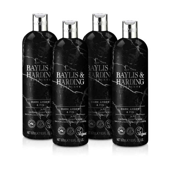Baylis & Harding Liquid Body Wash Soap Elements Dark Amber & Fig, 16.9oz/500ml (4-Pack)