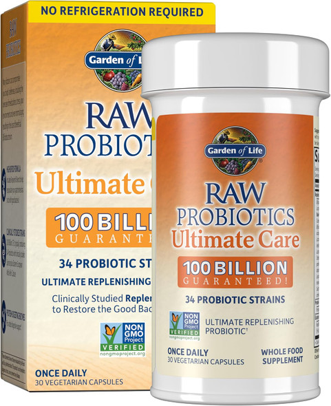 Garden of Life Raw Probiotics Ultimate Care, 100 B CFU, Shelf Stable, 30ct