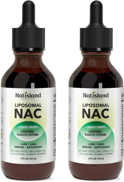 NATISLAND Liposomal Liquid NAC Drops NAC Supplement N-Acetyl Cysteine NAC 600 mg with Milk Thistle & Quercetin for Adults & Kids Liver & Lung Immune & Antioxidant Support Skin & Cellular Health