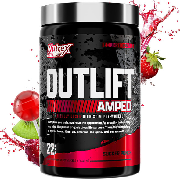Nutrex Research OUTLIFT Amped Max Dosed HIGH STIM Pre Workout Powder - 22 Servings - 15.7 Ounce