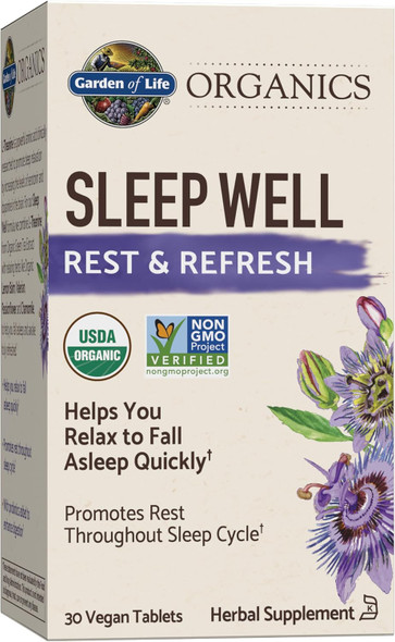 Garden of Life Organics Sleep Well Rest and Refresh Tablets with Lemon Balm, Green Tea Extract, Chamomile and  Probiotics – Support for Restful Sleep & Relaxation, Non-GMO, Gluten-Free, Vegan