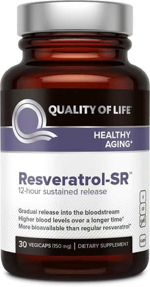 Quality of Life Resveratrol SR - Powerful Anti Aging All Natural Formula - 30 Vegicaps