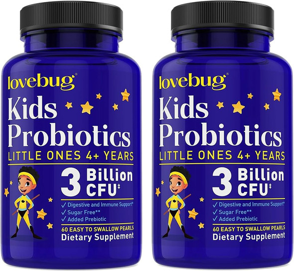 LOVEBUG Probiotics for Kids - Kids Probiotic Chewables with Prebiotics for Aged 4+  Daily Children’s Gut Health, Constipation Digestive & Immune Support Supplement Sugar-Free