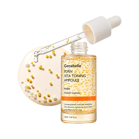 Genabelle PDRN Vitamin C Serum Toning Ampoule - Lightweight Glass Skin,korean skin care with Vitamin B, C, E, PDRN, Serum for Blemishes, Glass Skin, Fine Lines and Rough Skin Texture