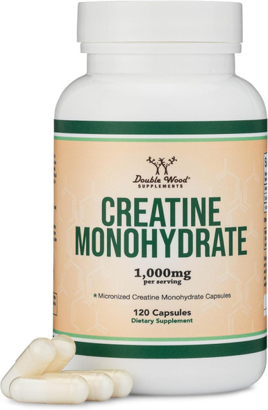 Double Wood Supplements Creatine Monohydrate Capsules 1,000mg Vegan, No Grit 120 Capsules