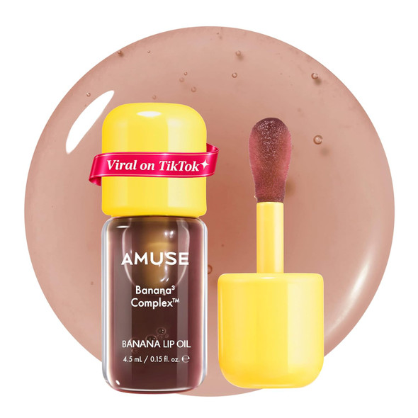 Amuse SEOUL Banana Lip Oil Moisturzing Glitter Lip Banana Scent Hydrating Sheer Lip Oil Tint Lightweight Non Sticky Shine Glass Topper Shimmer Finish