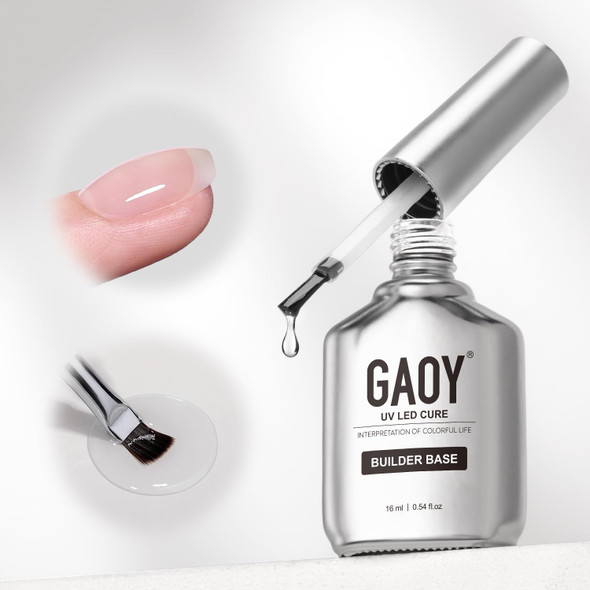 GAOY Glossy Gel Top Coat and Builder Base Set, 2 Pcs 16ml Glassy Top Coat and Clear Rubber Base Nail Strengthener Combination for UV Light Cure Gel Nail Polish