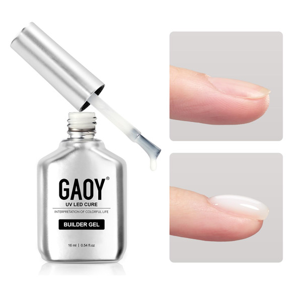 GAOY Clear Builder Gel for Nails, 16ml Nail Strengthener in a Bottle, Nail Extension Hard Gel, Soak Off Long Lasting UV Light Cure, Base Coat Top Coat Needed