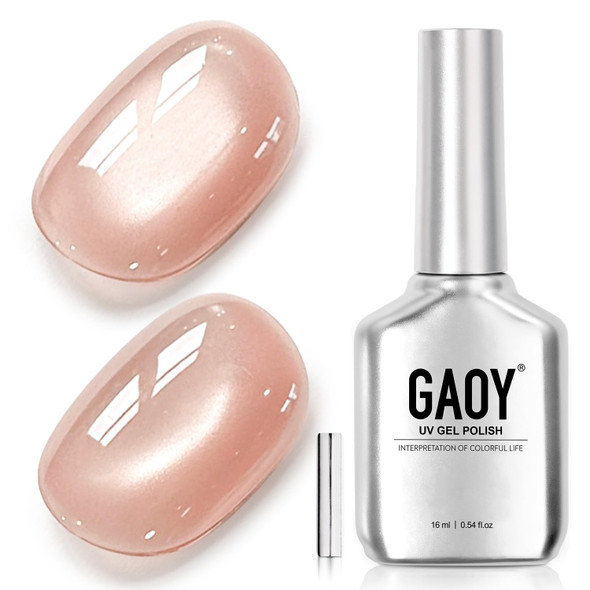 GAOY Glassy Cat Eye Gel Nail Polish, 16ml Glitter Holographic UV Gel Polish with Magnet, Reflective Translucent, 2341 Silvery Moonlight