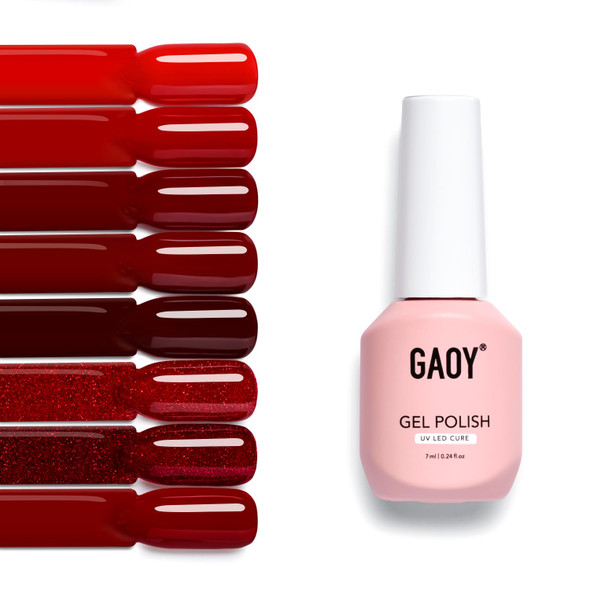 GAOY Red Gel Nail Polish Set, 8 Colors Burgundy Scarlet Carmine Dark Glitter Red Soak Off Gel Polish Kit for Salon and Nail Art DIY at Home