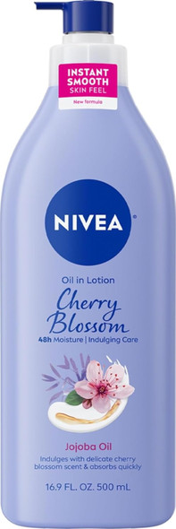 NIVEA Oil Infused Cherry Blossom and Jojoba Oil Body Lotion for Women, Fast-Absorbing and Non-Greasy Cherry Blossom Scented Lotion Moisturizes for 48 Hours