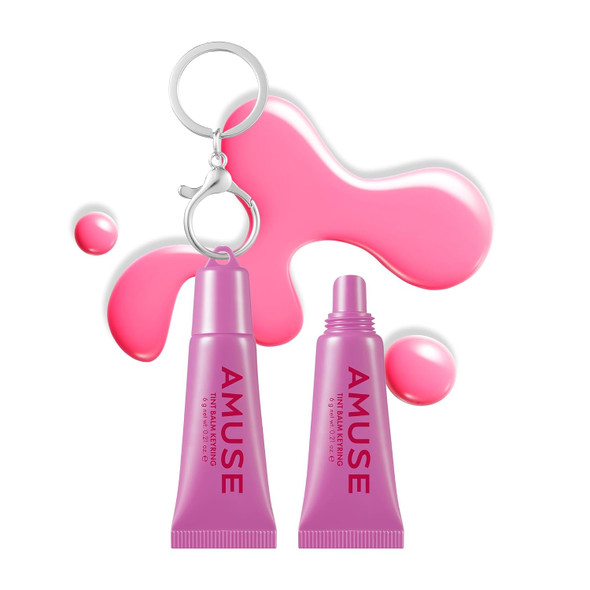 AMUSE SEOUL Care Tint Lip Balm Keyring - Moisturizing Tinted Lip Balm Keychain Hydrating Lip Gloss Soothing Lip Care Glossy Finish Vegan 6g