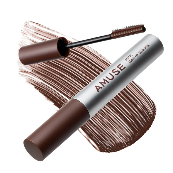 AMUSE SEOUL Long Fix Metal Mascara - Tubing Mascara Smudge Proof Clump Free Flake Proof 2 in 1 Comb Iron Wand Defining Curling Volumizing Superproof Vegan Korean Makeup