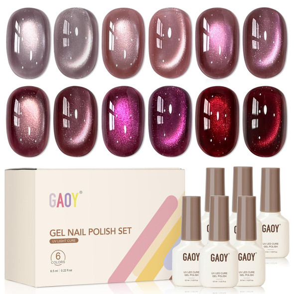 GAOY Brown Chameleon Cat Eye Gel Nail Polish Kit with Magnet, 6 Colors