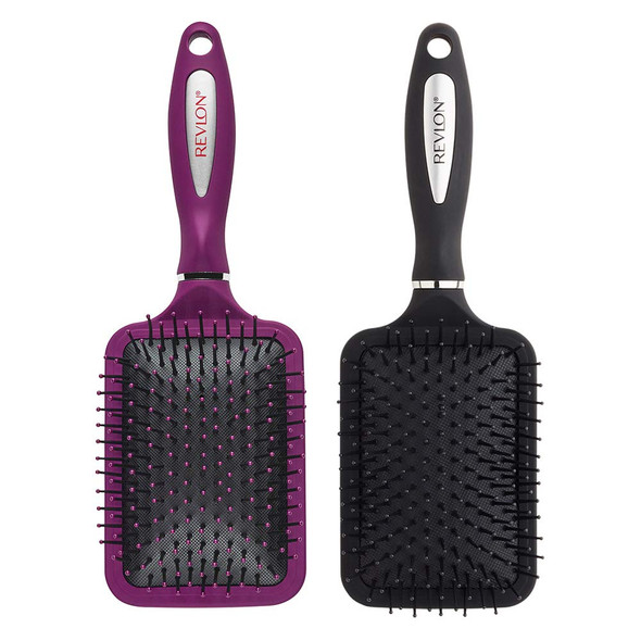 Revlon Straight & Smooth Soft Touch Paddle Hair Brush Set Black + Berry    2 Count (Pack of 1)