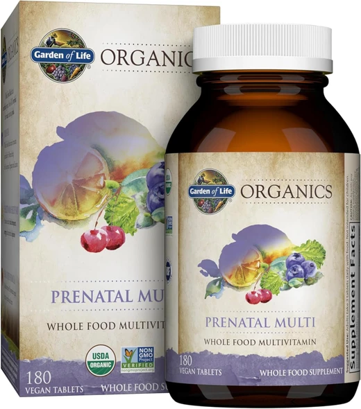 Garden of Life Organics Prenatal Multivitamin with Folate, B6, B12, D3 & Iron – Prenatal Vitamins for Women with Energy Metabolism Support for Healthy Fetal Development, Non-GMO, Vegan