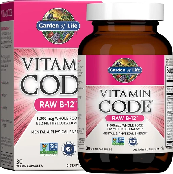 Garden of Life Vitamin Code Raw B-12 Methylcobalamin, Vegan, 30 Capsules